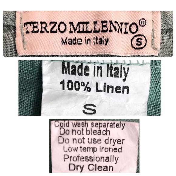 Terzo Millennio Small Linen Italy Blouse Tunic Top Long Sleeve Buttons Roll Up - Picture 9 of 14